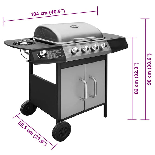 Gasgrill mit 4+1 Brennern, Schwarz/Silber