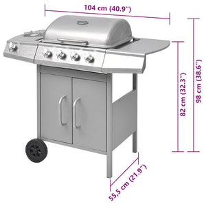 Gasgrill 4+1 Flammen Silber