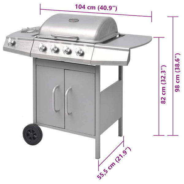 Gasgrill 4+1 Flammen Silber