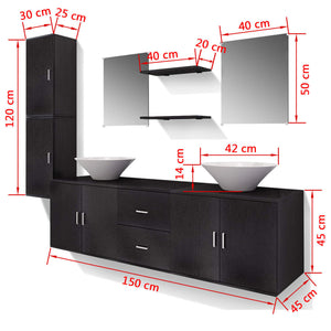 9-tlg. Badmöbel und Waschbecken Set Schwarz