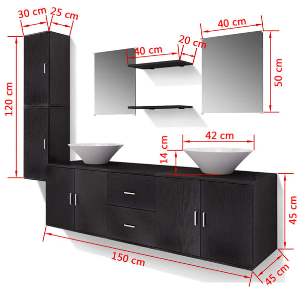 9-tlg. Badmöbel und Waschbecken Set Schwarz