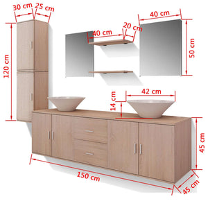 9-tlg. Badmöbel und Waschbecken Set Beige