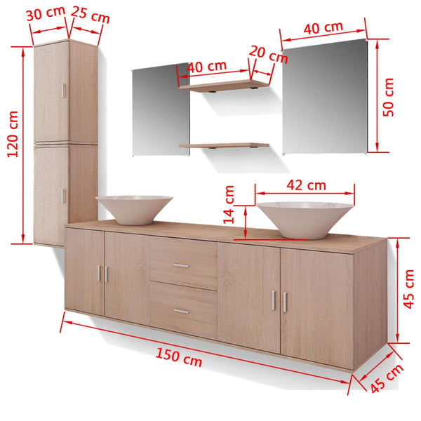 9-tlg. Badmöbel und Waschbecken Set Beige