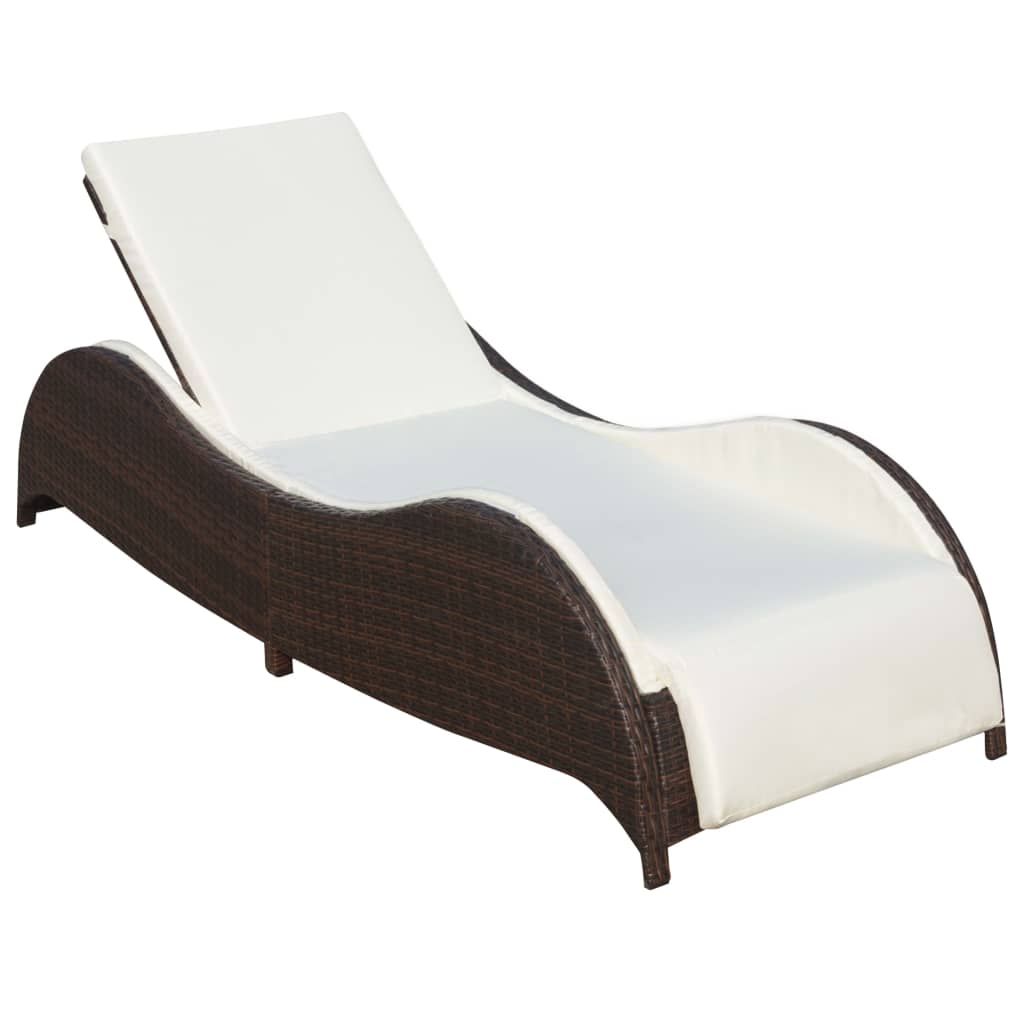Sonnenliege Poly Rattan Braun mit Polster