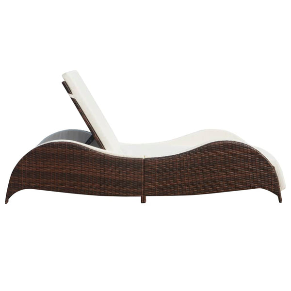 Sonnenliege Poly Rattan Braun mit Polster