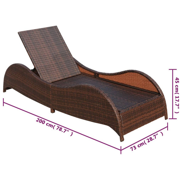 Sonnenliege Poly Rattan Braun mit Polster