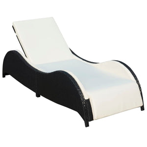 Schwarze Poly Rattan Sonnenliege mit Polster