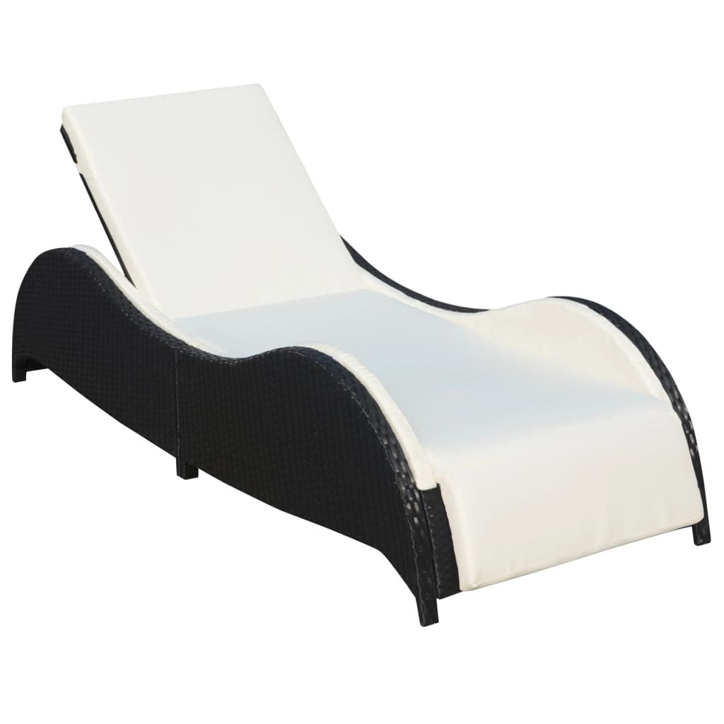 Schwarze Poly Rattan Sonnenliege mit Polster