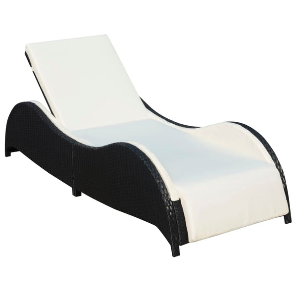 Schwarze Poly Rattan Sonnenliege mit Polster