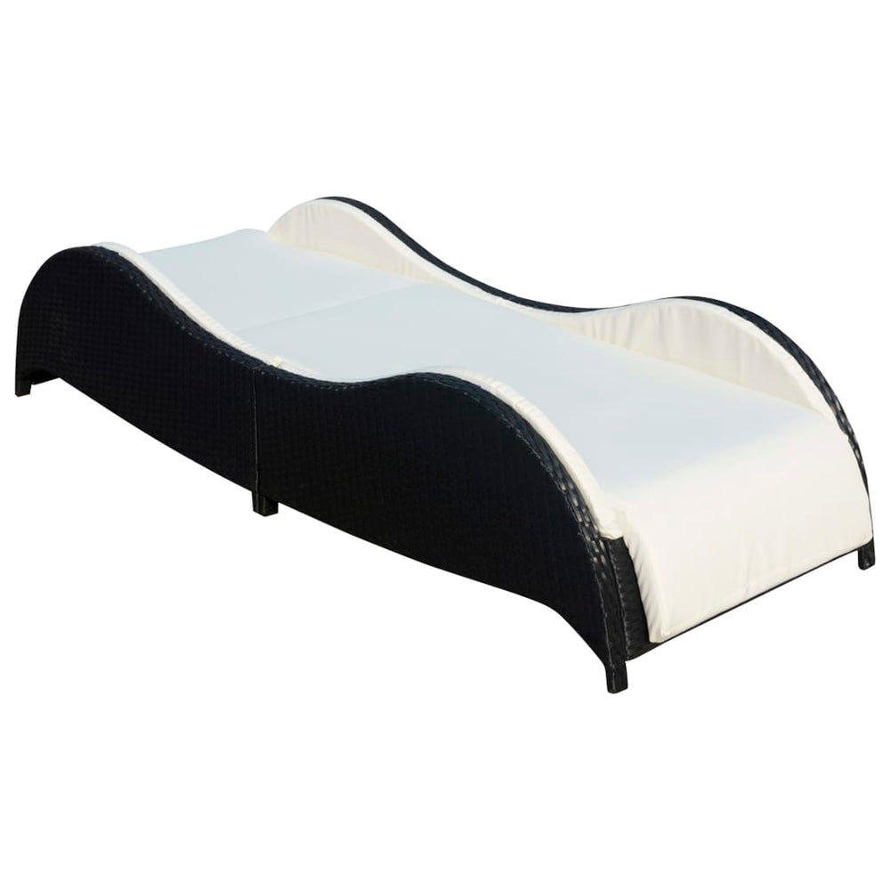 Schwarze Poly Rattan Sonnenliege mit Polster