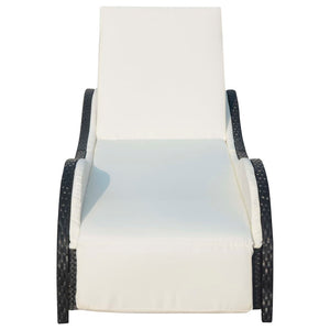 Schwarze Poly Rattan Sonnenliege mit Polster