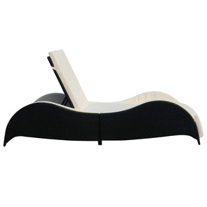 Schwarze Poly Rattan Sonnenliege mit Polster