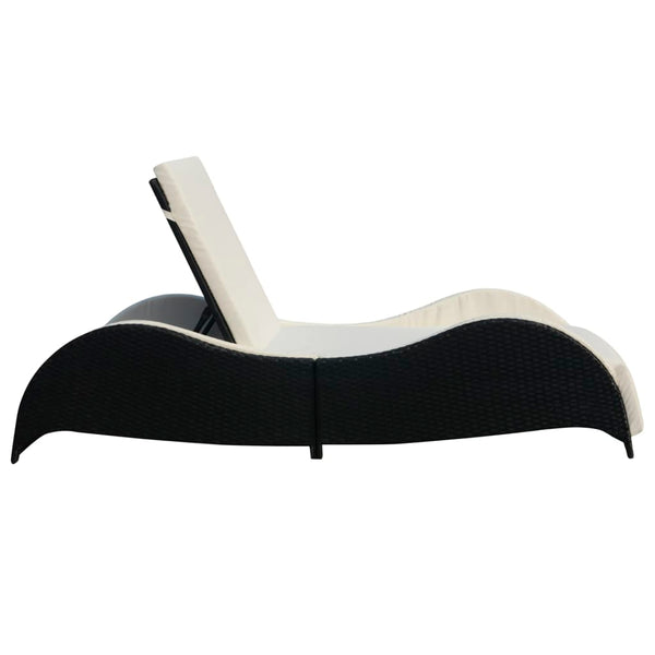 Schwarze Poly Rattan Sonnenliege mit Polster