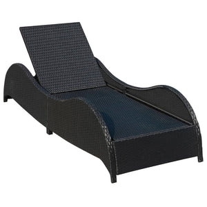Schwarze Poly Rattan Sonnenliege mit Polster