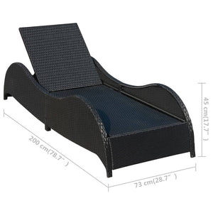 Schwarze Poly Rattan Sonnenliege mit Polster
