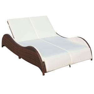 Doppel Sonnenliege Poly Rattan Braun mit Auflage