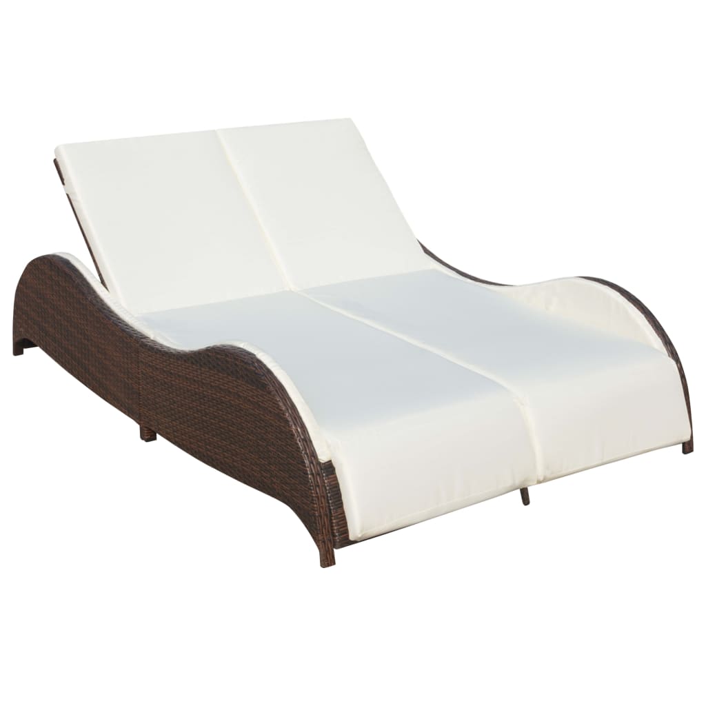 Doppel Sonnenliege Poly Rattan Braun mit Auflage