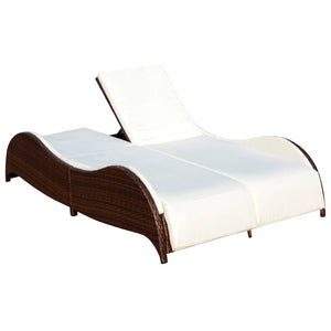 Doppel Sonnenliege Poly Rattan Braun mit Auflage