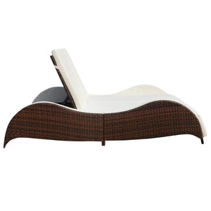 Doppel Sonnenliege Poly Rattan Braun mit Auflage