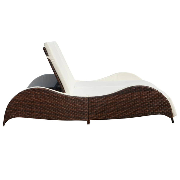 Doppel Sonnenliege Poly Rattan Braun mit Auflage