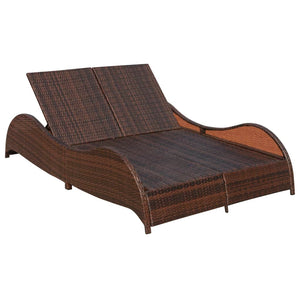 Doppel Sonnenliege Poly Rattan Braun mit Auflage