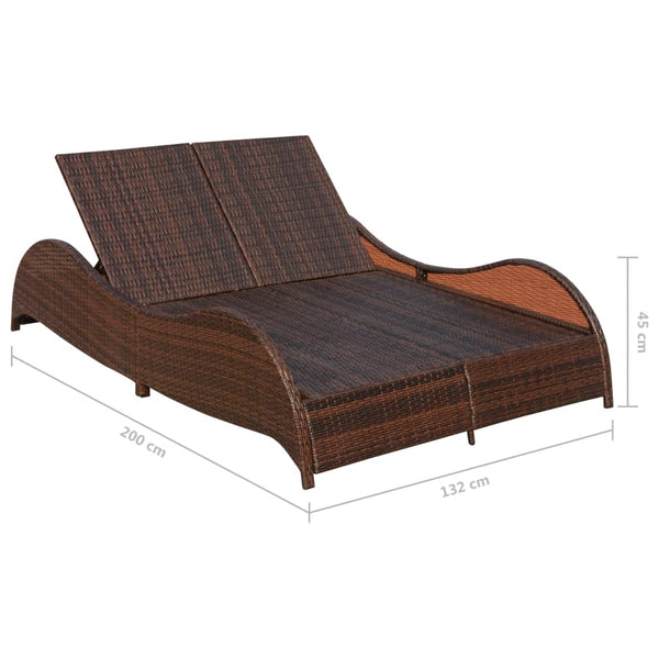 Doppel Sonnenliege Poly Rattan Braun mit Auflage