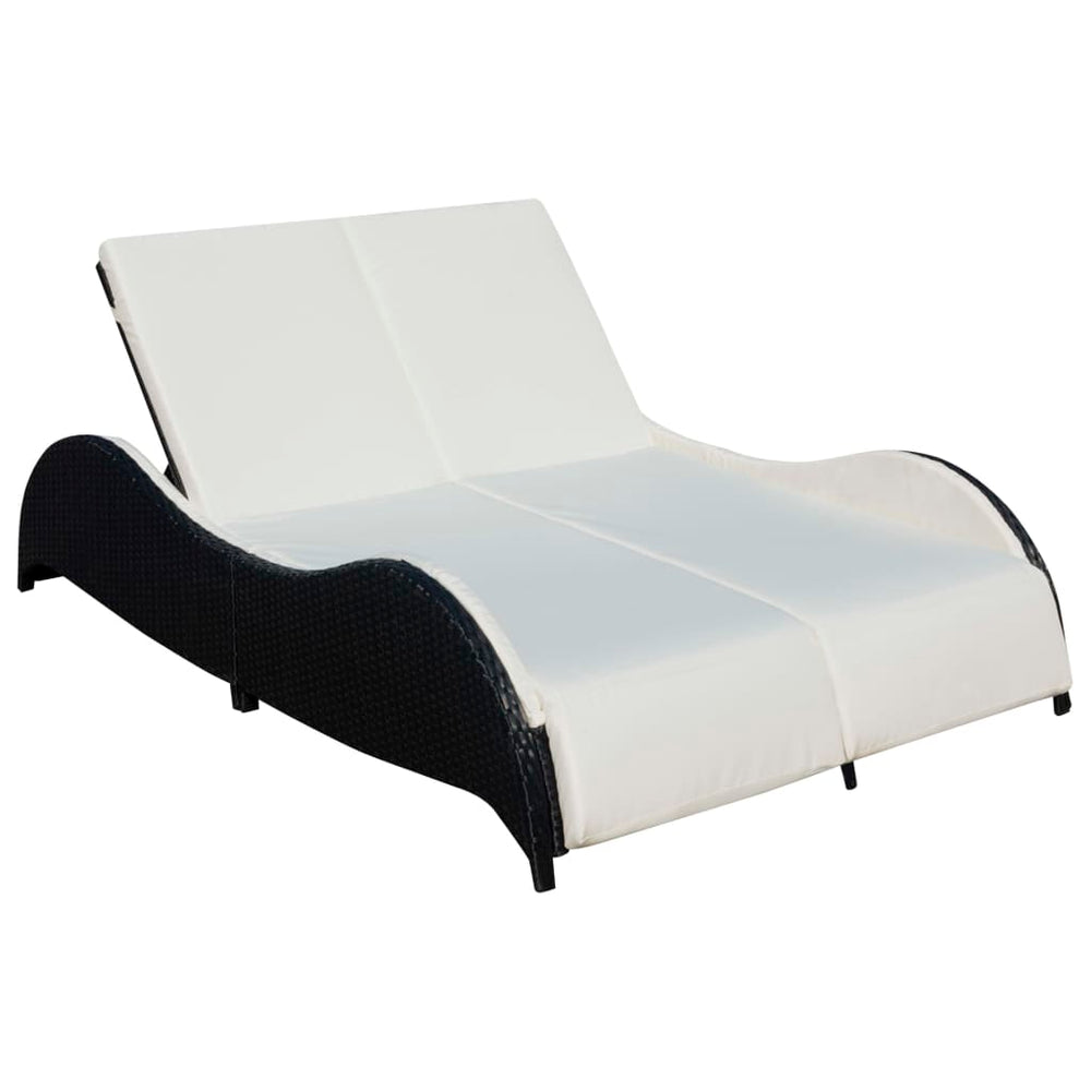 Doppel Sonnenliege mit Auflage, Poly Rattan Schwarz