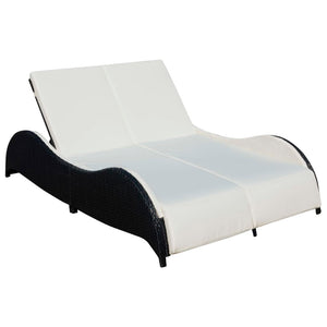 Doppel Sonnenliege mit Auflage, Poly Rattan Schwarz