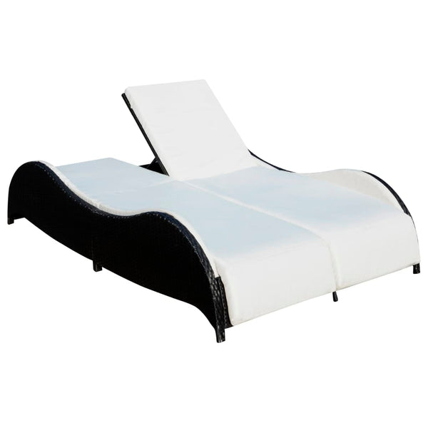 Doppel Sonnenliege mit Auflage, Poly Rattan Schwarz