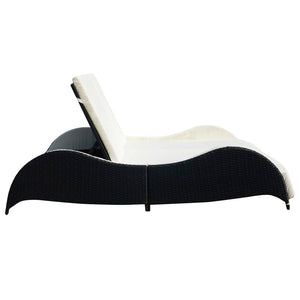 Doppel Sonnenliege mit Auflage, Poly Rattan Schwarz