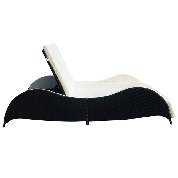Doppel Sonnenliege mit Auflage, Poly Rattan Schwarz