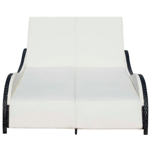 Doppel Sonnenliege mit Auflage, Poly Rattan Schwarz