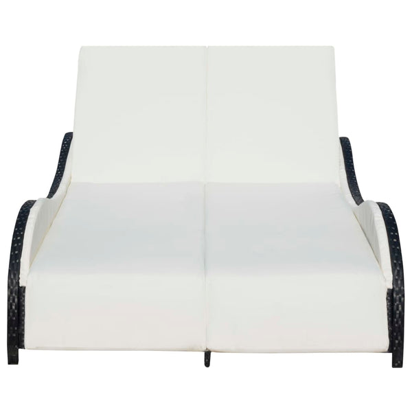 Doppel Sonnenliege mit Auflage, Poly Rattan Schwarz