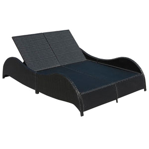Doppel Sonnenliege mit Auflage, Poly Rattan Schwarz