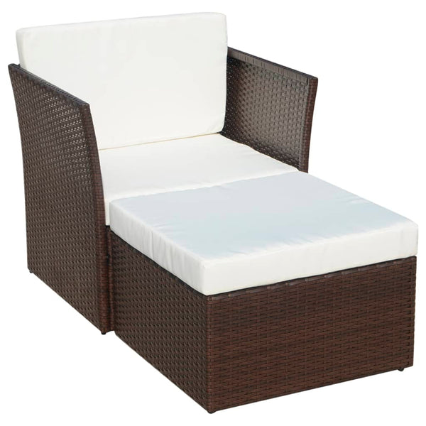 Gartensessel mit Fußhocker, Poly Rattan Braun
