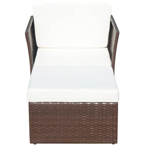 Gartensessel mit Fußhocker, Poly Rattan Braun
