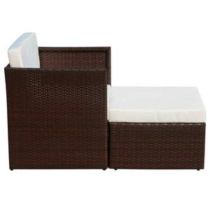 Gartensessel mit Fußhocker, Poly Rattan Braun