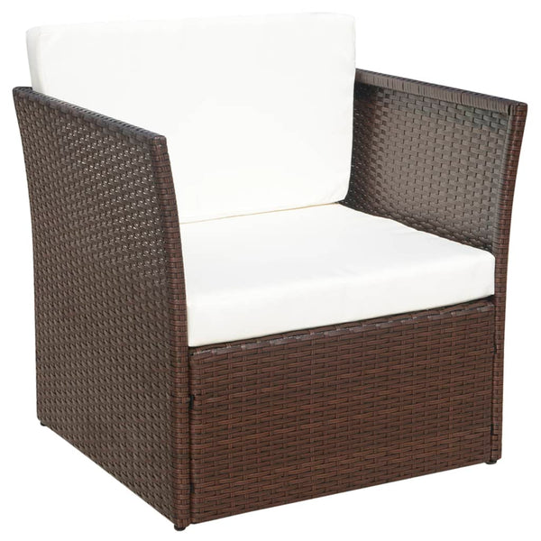 Gartensessel mit Fußhocker, Poly Rattan Braun