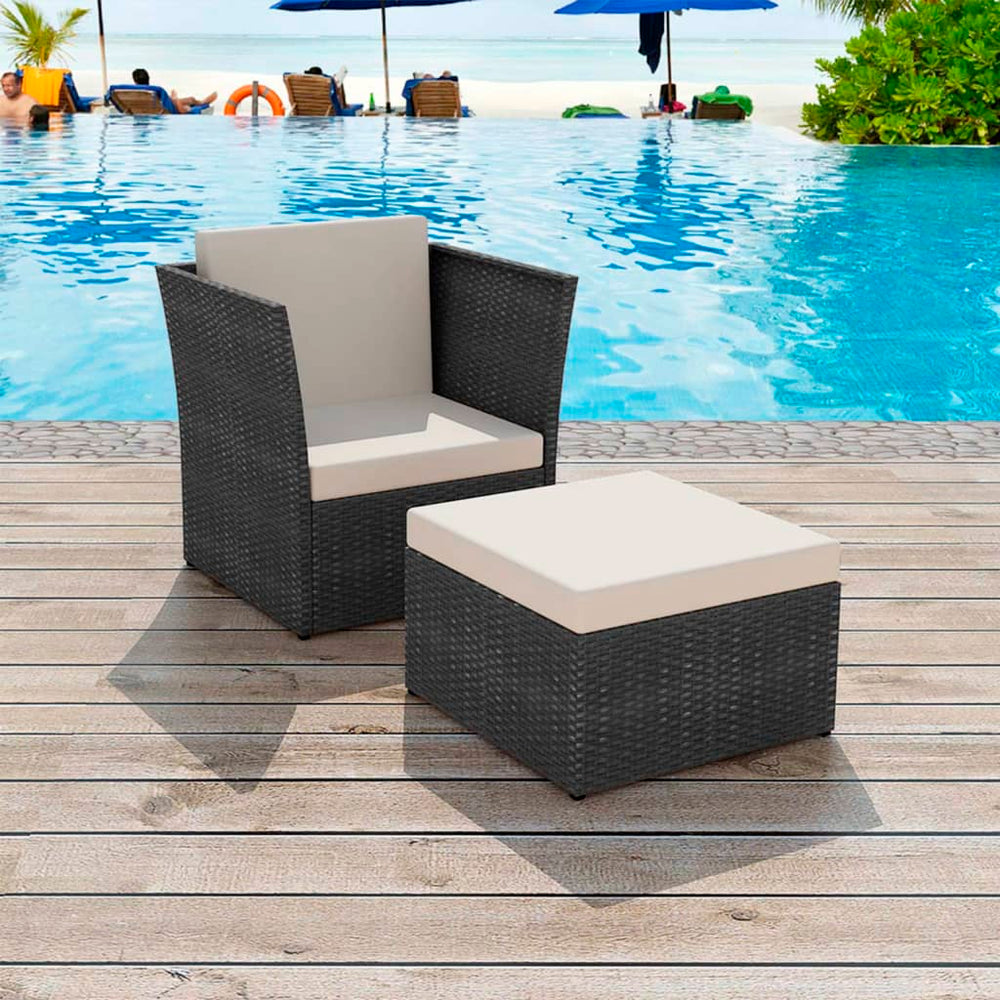 vidaXL Fauteuil de jardin avec repose-pieds en résine tressée noir