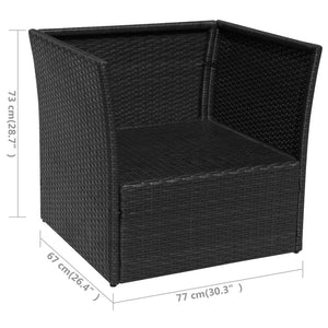 Gartensessel mit Hocker, Poly Rattan, Schwarz