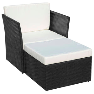 Gartensessel mit Hocker, Poly Rattan, Schwarz