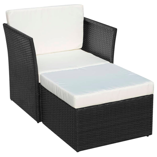 Gartensessel mit Hocker, Poly Rattan, Schwarz