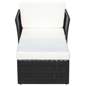 Gartensessel mit Hocker, Poly Rattan, Schwarz