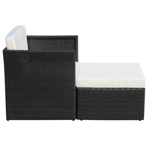 Gartensessel mit Hocker, Poly Rattan, Schwarz