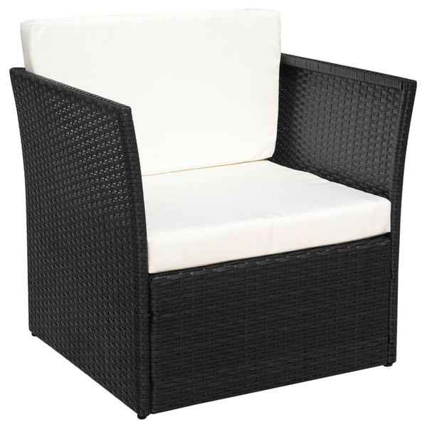 Gartensessel mit Hocker, Poly Rattan, Schwarz