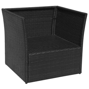 Gartensessel mit Hocker, Poly Rattan, Schwarz