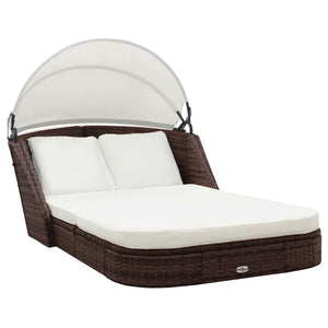 Braune Poly Rattan Sonnenliege mit Dach