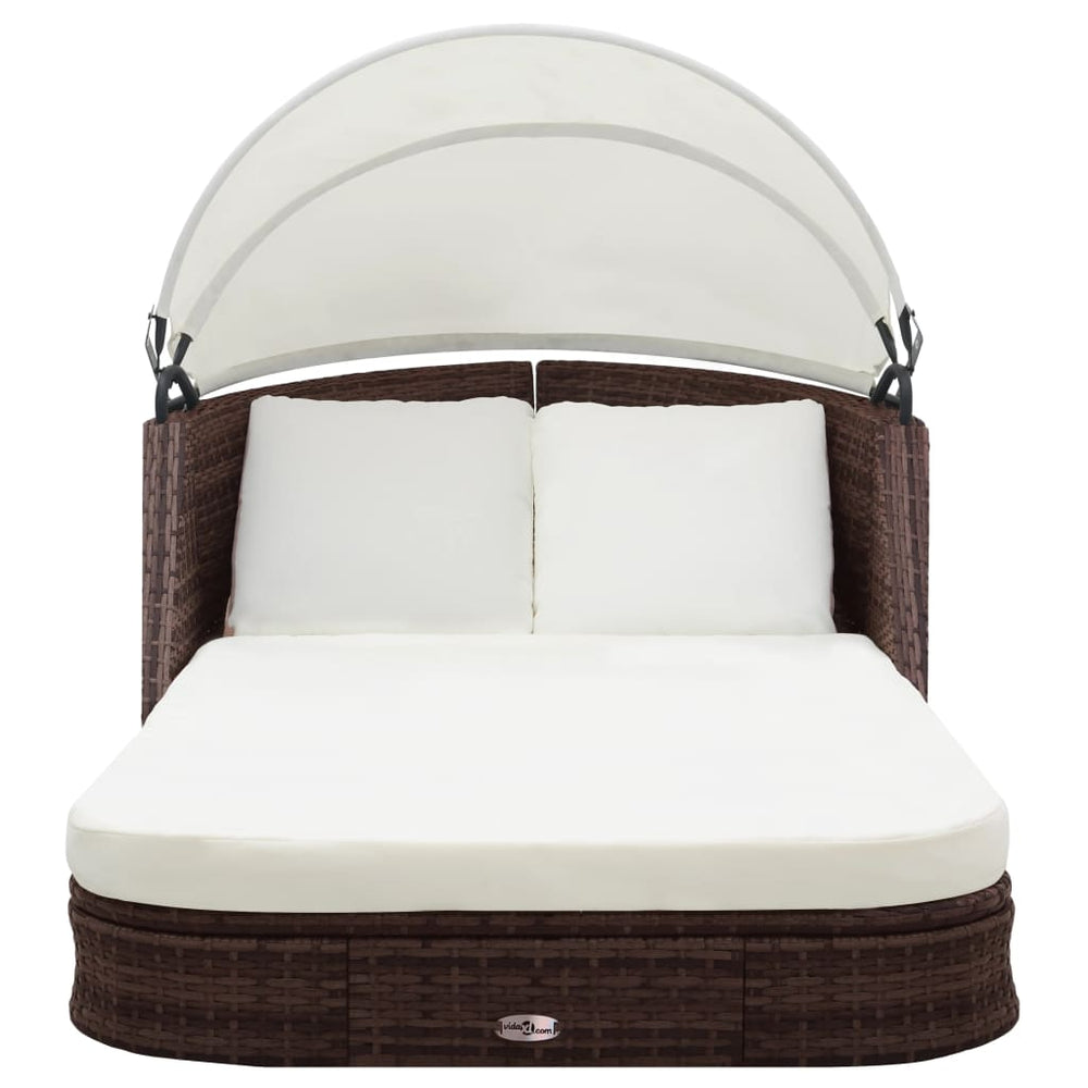 Braune Poly Rattan Sonnenliege mit Dach