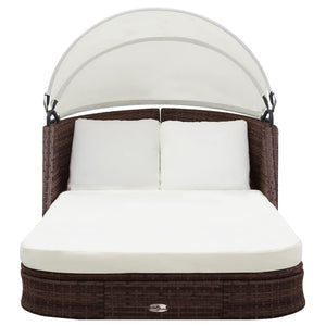 Braune Poly Rattan Sonnenliege mit Dach