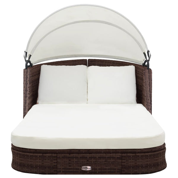 Braune Poly Rattan Sonnenliege mit Dach